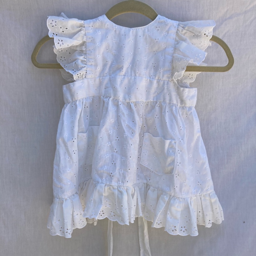 WHITE Ruffle Apron Girls Baby Dress Eyelet Embroider Lace